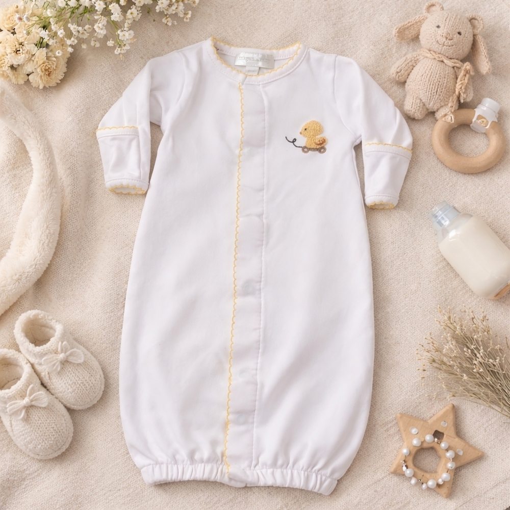 Magnolia Baby Preemie White Gown Yellow Trim Duck Embroidery